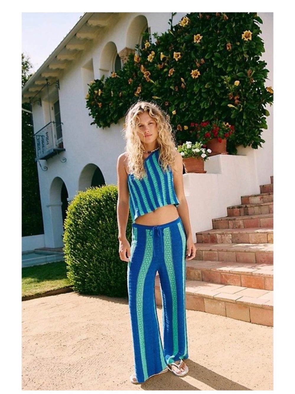 Free people free est Joan fauxchet set in blue and green nwot